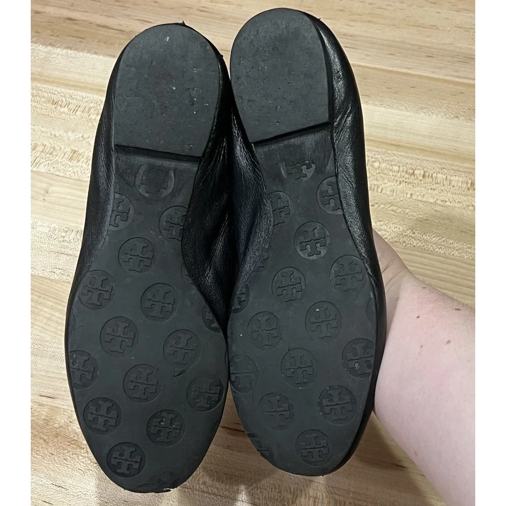 Tory Burch Reva Black Leather‎ Ballet Flats Women's Size 7